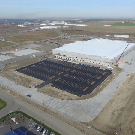 Aerial view of concrete site paving project