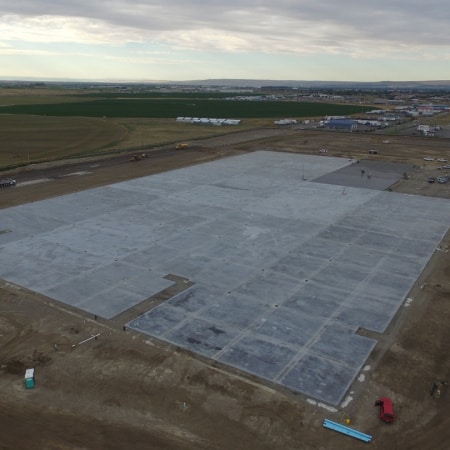 Aerial view of concrete site paving project