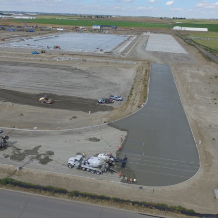 Aerial view of concrete site paving project