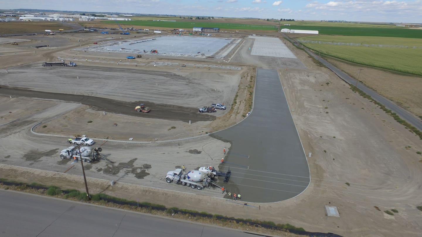 Aerial view of concrete site paving project