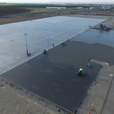 Aerial view of Ductilcrete concrete slab flatwork project
