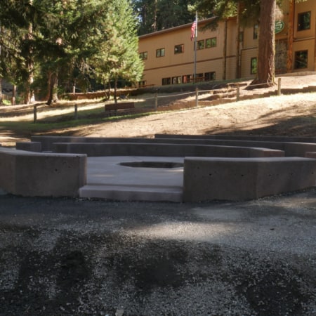 Concrete fire pit and seating area
