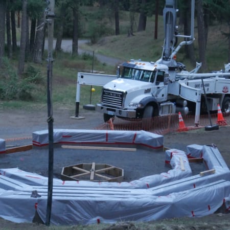 Concrete pumping for fire pit and seating area