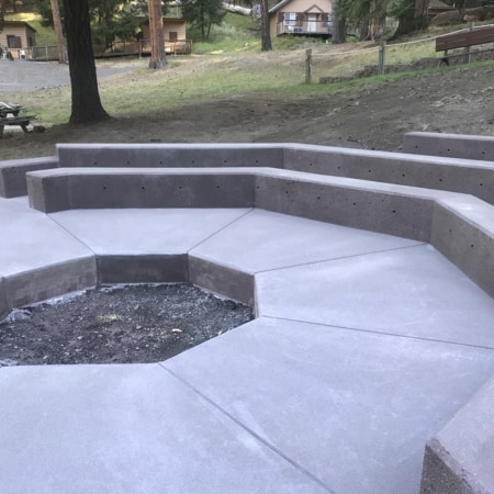 Concrete fire pit and seating area