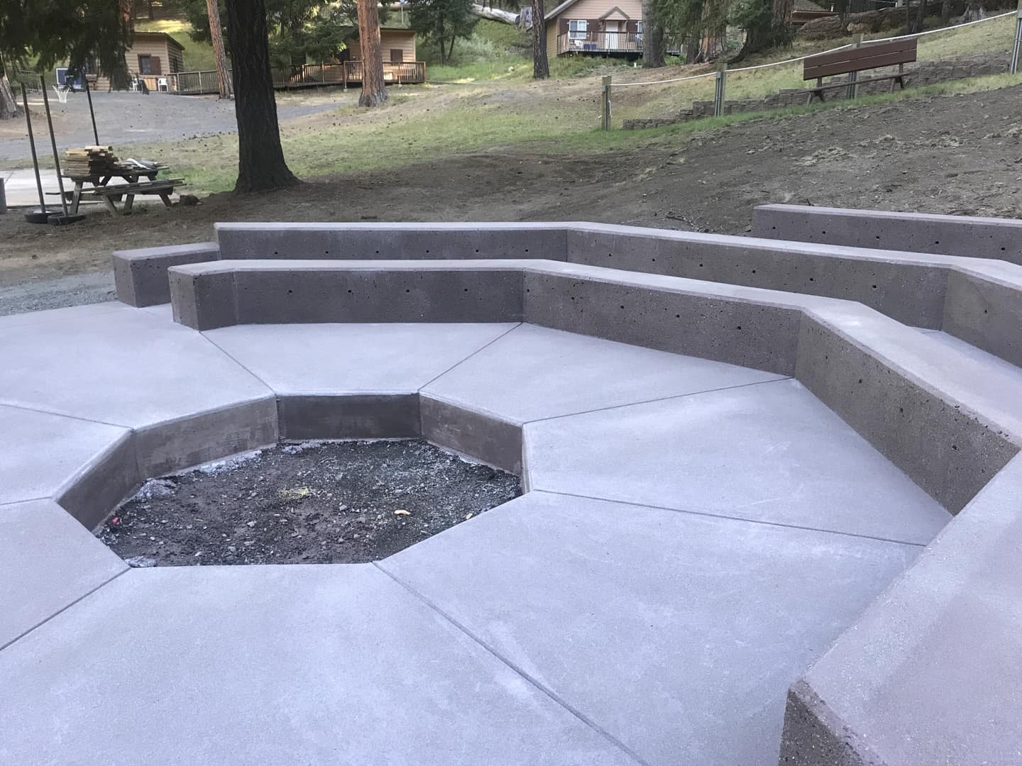 Concrete fire pit and seating area