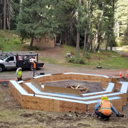 Fire pit seating area concrete formwork