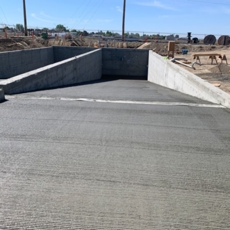 Freshly poured concrete slab on grade